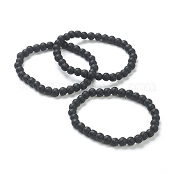 Стеклянные бисера браслеты простирания, круглые, чёрные, бусины : 6~6.5 мм, внутренний диаметр: 2-1/4 дюйм (5.55 см)
