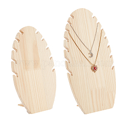 Soportes de exhibición de pulsera desmontables de hoja ovalada de madera de 2 tamaño, soporte organizador de pulsera inclinado hacia atrás, trigo, 9~9.5x16~17.5x25~31 cm
