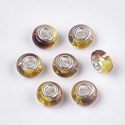 Perles européennes en alliage, Perles avec un grand trou   , avec doubles noyaux de cuivre, deux tons, rondelle, Sienna, 14x8.5~9mm, Trou: 5mm