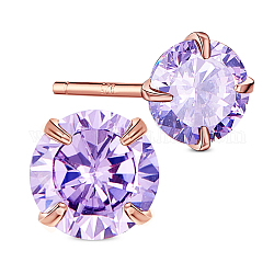 SHEGRACE 925 Sterling Silver Ear Studs, with AAA Cubic Zirconia, Medium Orchid, 5mm