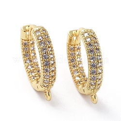 Brass Micro Pave Cubic Zirconia Huggie Hoop Earring Findings, with Horizontal Loop, Ring, Clear, Golden, 18x17x3mm, Hole: 1.2mm, Pin: 1mm