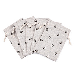 Bolsas de embalaje de poliéster (algodón poliéster) Bolsas con cordón, con flor impresa, lino, 14x10 cm