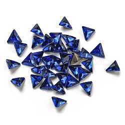 Cabujones de cristal de rhinestone, espalda plateada, triángulo, zafiro, 6x7x3mm