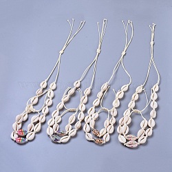 Verstellbare Kaurimuschel Perlen Halskette und Armbänder Schmuck-Sets, mit umweltfreundlicher koreanischer gewachster Polyesterschnur, Mischfarbe, 32.7 Zoll ~ 33.5 Zoll (83~85 cm), 13-3/8 Zoll (34 cm)