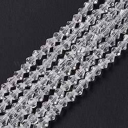 Nachahmung österreichischer Kristall 5301 Doppelkegelperlen, Facettierte Glasperlen Stränge, Transparent, 3x3~3.5 mm, Bohrung: 0.5 mm, ca. 125~130 Stk. / Strang, 15.5 Zoll