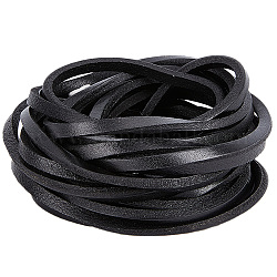 Gorgecraft Flat Cowhide Leather Cord, for Jewelry Making, Black, 5.5x4mm