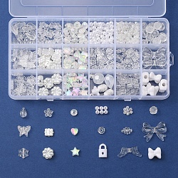 Kit de búsqueda de joyería de cuentas de diy, Incluye perlas de plástico ABS de imitación de perlas y cuentas acrílicas., lágrima y cuadrado y ala y estrella y mariposa y flor y copo de nieve, blanco, 4~28x4~29.5x2.2~11mm, agujero: 1~5 mm