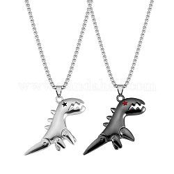 2Pcs 2 Color Couple Necklace, Iron Dinosaur Pendant Necklace with Enamel for Bestfriends Lovers, Gunmetal & Stainless Steel Color, 27.17 inch(69cm)