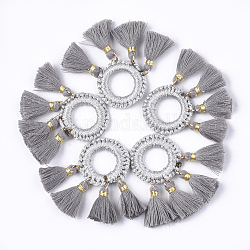 Pendenti con nappe in policotone (cotone poliestere), con anello di collegamento in poliestere, grigio scuro, 45~50x25~26x3~4mm, Foro: 14 mm