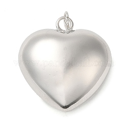Acumular colgantes de chapado de latón, con anillo de salto, encanto de corazón inflado, Platino, 27.5x25.5x13mm, agujero: 3 mm