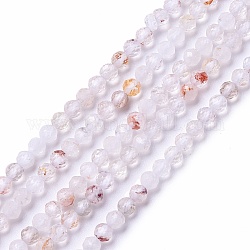 Chapelets de perles en cristal de quartz naturel, facette, ronde, 3~3.5mm, Trou: 0.5mm, Environ 131 pcs/chapelet, 15.35 pouce (39 cm)