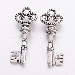 Tibetan Style Alloy Pendants, Lead Free and Cadmium Free, Antique Silver, 32x12x2mm, Hole: 3mm