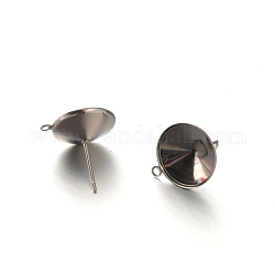 Supports de clou d'oreille en 304 acier inoxydable pour strass xilion rivoli pointu dans le dos et pendentif, avec boucle, couleur inoxydable, 12.5mm, Trou: 1mm, pin: 0.6 mm, convient pour strass de 12 mm