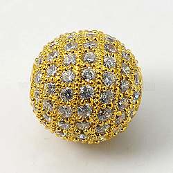 Cubic Zirconia Beads, with Brass Findings, Round, Golden, 14mm, Hole: 1mm
