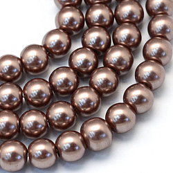 Backen gemalt pearlized Glasperlen runden Perle Stränge, Kamel, 4~5 mm, Bohrung: 1 mm, ca. 210 Stk. / Strang, 31.4 Zoll