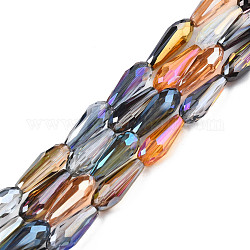 Electroplate transparentes abalorios de vidrio hebras, color de ab chapado, facetados, lágrima, colorido, 14.5~15.5x6mm, agujero: 1 mm, aproximamente 50 pcs / cadena, 29.92 pulgada (76 cm)