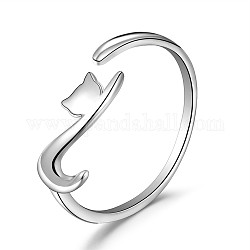 Shegrace 925 polsino in argento sterling placcato rodio, anelli aperti, forma di gatto, platino, formato 8, diametro interno: 18mm