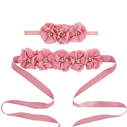 Cinturones de cintura y cintas para la cabeza de poliéster con perla de imitación, conjunto de joyas con rhinestone de aleación para bodas, rojo violeta pálido, 5-1/8~72 pulgada (13~183 cm), 2 PC / sistema