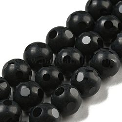 Natural Black Onyx Round Bead Strands, Dyed, Faceted and Frosted, 10mm, Hole: 2mm, about 40pcs/strand, 15.74 inch
