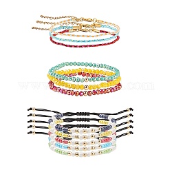 Bracelets réglables de perles tressées avec cordon en nylon, avec des bracelets en perles de verre extensibles et des ensembles de bracelets en cordon tressé en coton, couleur mixte, diamètre intérieur: 2-3/8~3-3/4 pouce (5.9~9.4 cm), 11 pièces / kit