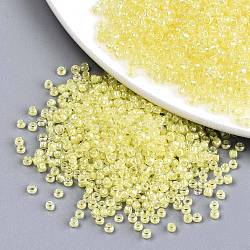 8/0 Glass Seed Beads, Transparent Inside Colours Luster, Round Hole, Round, Champagne Yellow, 8/0, 3~4x2~3mm, Hole: 0.8mm, about 3333pcs/100g