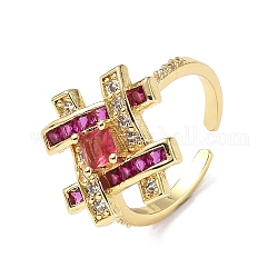 Simbolo di zirconi cubici # anello polsino aperto, gioielli in vero ottone placcato oro 18k per le donne, camelia, misura degli stati uniti 7 (17.3mm)