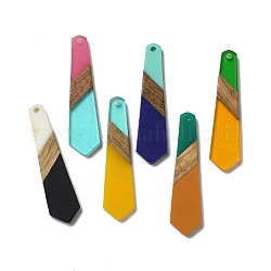 Colgantes de resina opaca y madera de nogal, encantos de corbata hexagonal, color mezclado, 49x12x3mm, agujero: 2 mm