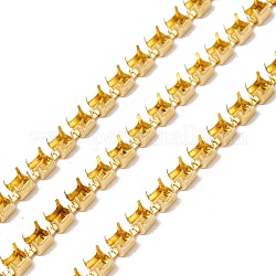 Catene rettangolari con artigli in ottone con strass da 50 m, oro, 2.5x2.3x2.5mm, vassoio: 2.3x1.7mm