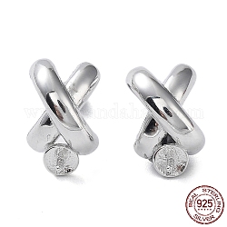 925 orecchino a bottone in argento sterling placcato rodio, per perle semiforate, incrociato, Vero platino placcato, 12.5x7.7mm, pin: 0.7mm e 0.8 millimetri
