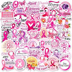 50 pièces d'autocollants de ruban rose en vinyle de dessin animé, décalcomanies imperméables contre le cancer du sein pour le scrapbooking diy, artisanat d'art, rose, 33~52x30~50x0.2mm