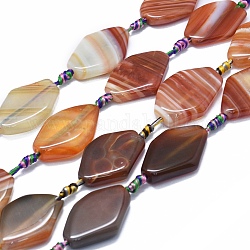 Natural Banded Agate/Striped Agate Beads Strands, Dyed & Heated, Rhombus, Brown, 27~31x19~21x5~7mm, Hole: 2~2.5mm, about 11pcs/strand, 16.9 inch~17.3 inch(43~44cm)