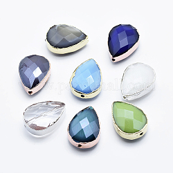 Sfaccettate perle di vetro, con accessori di ottone, lacrima, colore misto, 14x10x7mm, Foro: 1 mm