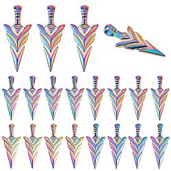 20Pcs Rainbow Color Alloy Pendants, Cadmium Free & Nickel Free & Lead Free, Sword Shapes, 47x20x9.5mm, Hole: 6mm