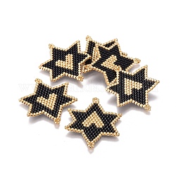 Miyuki & toho link di perline giapponesi fatti a mano, modello telaio, per gli ebrei, stella di Davide con il cuore, nero, 34~35x30~31x1.7mm, Foro: 1.4 mm