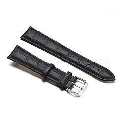 Leather Watch Bands, with 304 Stainless Steel Clasps, Black, 95~125x21x4~4.5mm