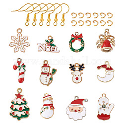 Kit fai da te per creare orecchini di Natale, con pendenti in lega smaltata da 24 pezzo e ganci per orecchini in ottone, oro chiaro