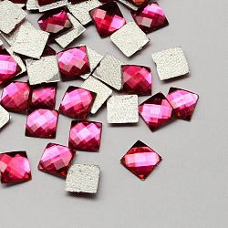Transparent Faceted Square Acrylic Hotfix Rhinestone Flat Back Cabochons for Garment Design, Old Rose, 10x10x2mm, about 1000pcs/bag