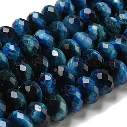 Natürlichen Tigerauge Perlen Stränge, facettiert, gefärbt, Rondell, Blau, 9.5~10x6.5~7 mm, Bohrung: 1.2 mm, ca. 58~59 Stk. / Strang, 15.31''~15.43'' (38.9~39.2 cm)