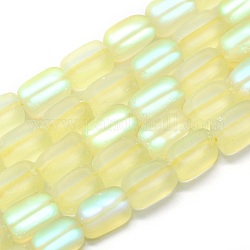 Chapelets de perles en pierre de lune synthétique, perles holographiques, cuboïde, mat, champagne jaune, 11x7x7mm, Trou: 1mm, Environ 33 pcs/chapelet, 14.9 pouce (38 cm)