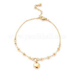 304 Stainless Steel Heart Charm Bracelets, with Link Chains and Lobster Claw Clasps, Golden, 7-5/8 inch(19.5cm)