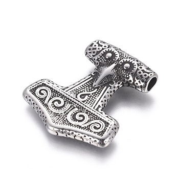 304 подвески из нержавеющей стали, молот Тора, античное серебро, 36x32.5x7 мм, отверстие : 4.5x3.5 мм
