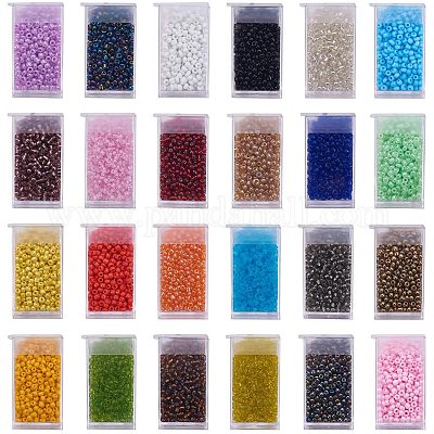 BALABEAD 12/0 Size Almost Uniform Glass Seed Beads with Beading Tool, About 16800pcs in Box 24 Multicolor Assortment Size 2mm