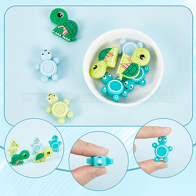5 Pcs Turtle Shapes Charms,Animal Silicone Focal Character Beads Spacer Beads for Pens DIY Jewelry Keychain Bracelet Making