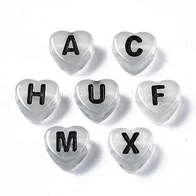 White Heart Letter Beads Acrylic Alphabet Beads with Colorful Letters