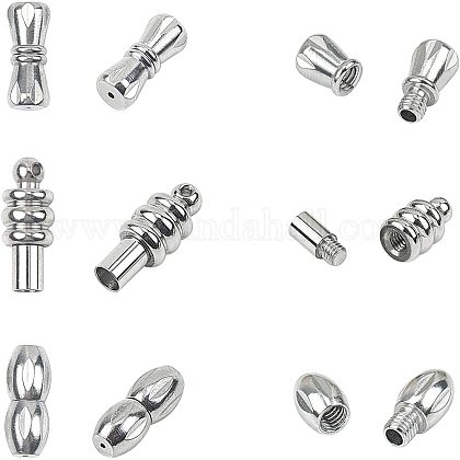 UNICRAFTALE 12sets 3 Styles 1mm/1.5mm Hole Stainless Steel Screw Clasps Column Screw Clasps Tube Leather Cord End Caps with Locking for Bracelets Jewelry Making Findings STAS-UN0004-21P-1
