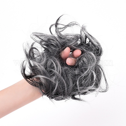 人工毛髪の延長  女性のお団子のためのヘアピース  ヘアドーナツアップポニーテール  耐熱高温繊維  グレー  15cm OHAR-G006-A13-1