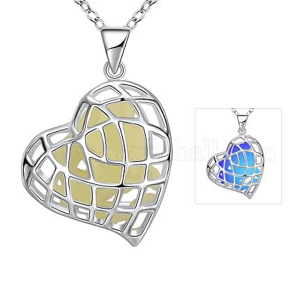 Zinc Alloy Hollow Heart Luminous Noctilucent Necklaces NJEW-BB03096-C-1
