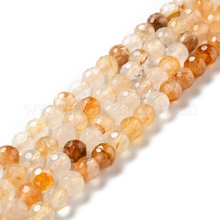 Quartz hématoïde jaune naturel/fils de perles de quartz guérisseur doré G-E571-34A-1