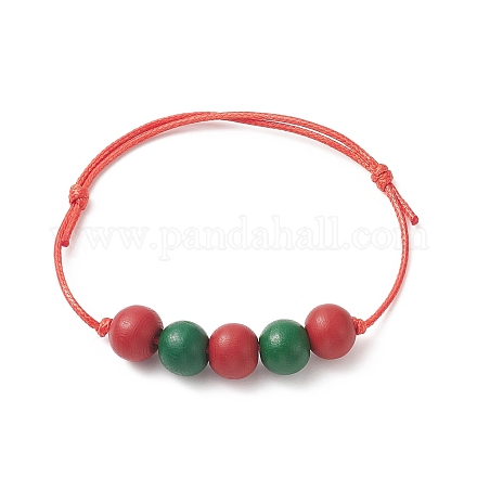 Bracelet en perles rondes tressées en bois BJEW-JB09927-1