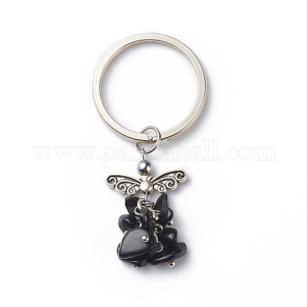Porte-clés pendentif ange en obsidienne naturelle KEYC-JKC00382-02-1